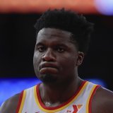 Un Clint Capela à son affaire sur le parquet du Madison Square Garden. KEYSTONE/AP/Frank Franklin II